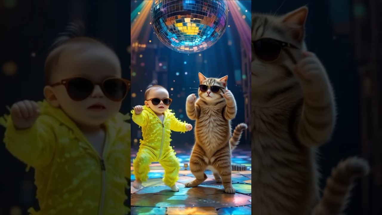😍 little Baby Disco Dancing With Cat😻 |WhatsApp status🎉❤️| #Cat  #animaldance #fun #discodance