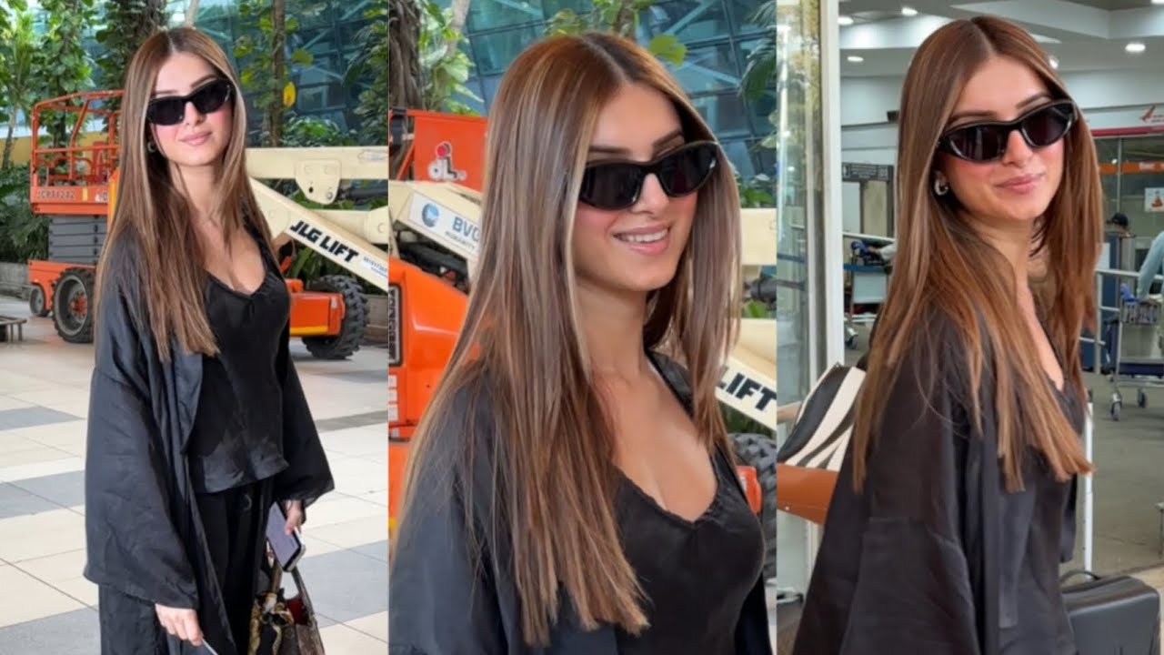 Beautiful Actress Tara Sutaria Totally Black Outfit Casual Look Gets Spotted At Airport♥️😍