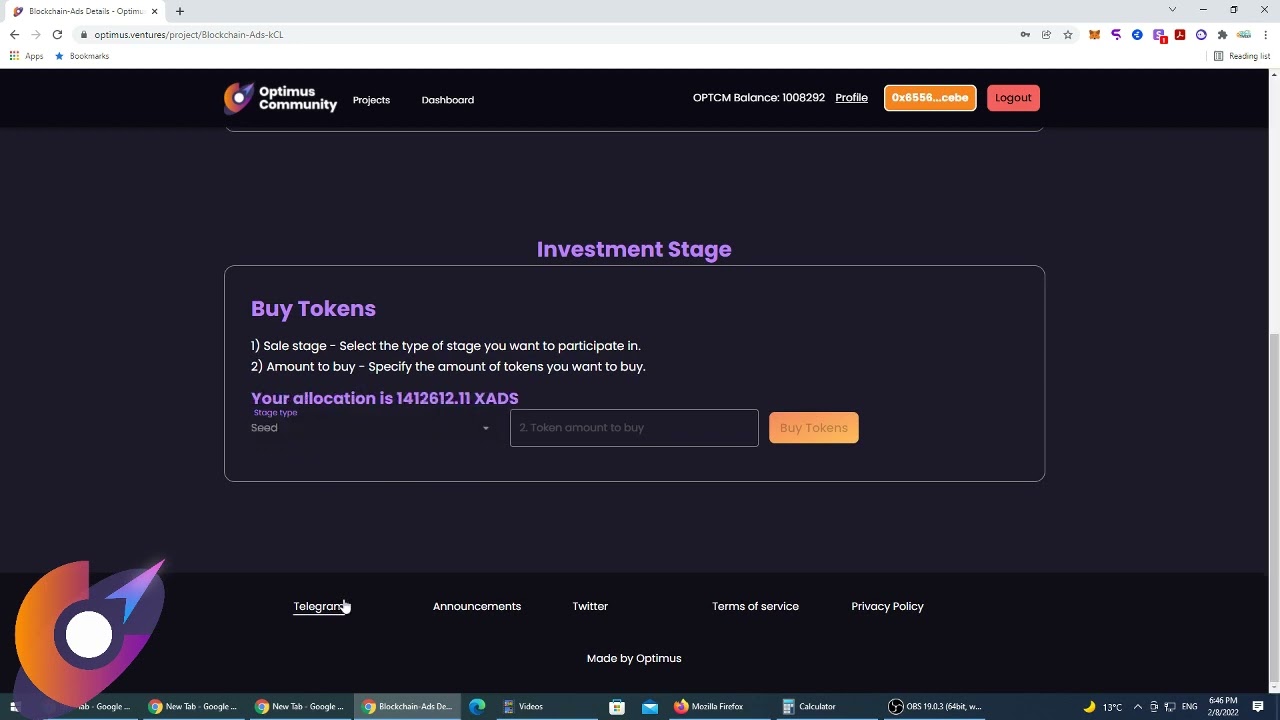 How To Invest In The Blockchain-Ads Project On The Optimus Launchpad