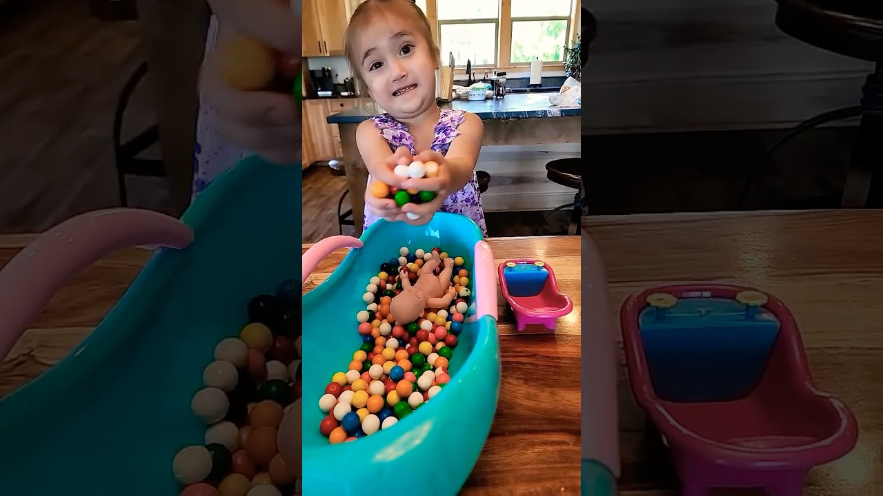 ASMR Gumball Bath with Baby & Doll! 🍬💖 So Cute! #shorts #Satisfying #viral #asmr