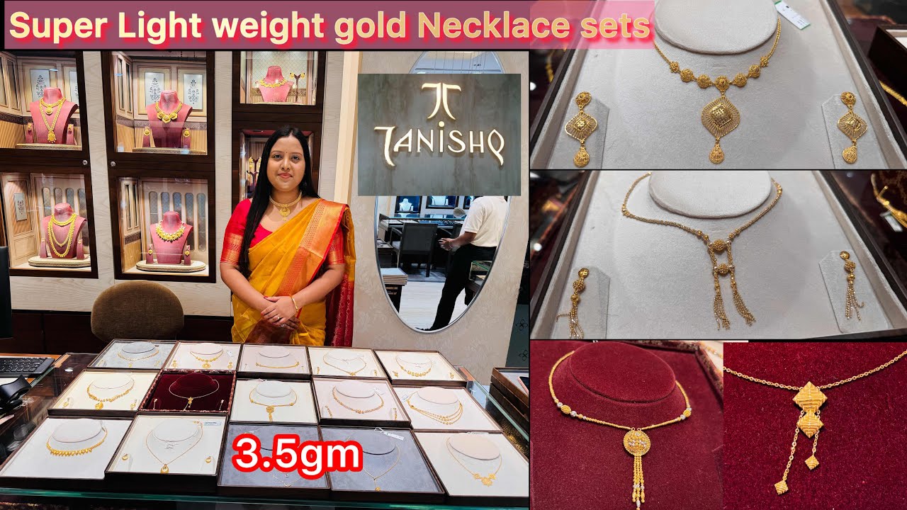 3.5gm😳very Light weight beautiful New 22KT Gold necklaces with earrings from Tanishq,Shantiniketan