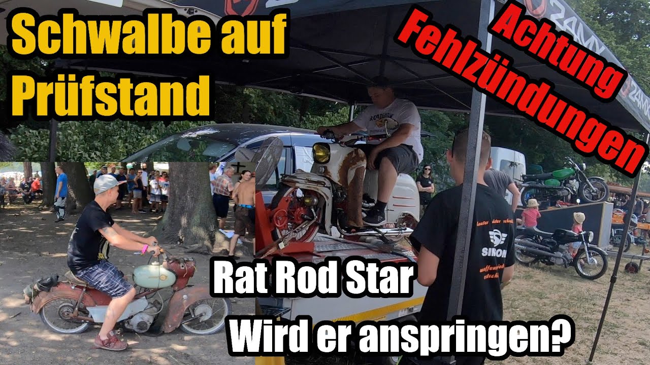 Tuning Simson Schwalbe auf Leistungsprüfstand, Vollgas Sound / Star Custom Ratte Startversuch