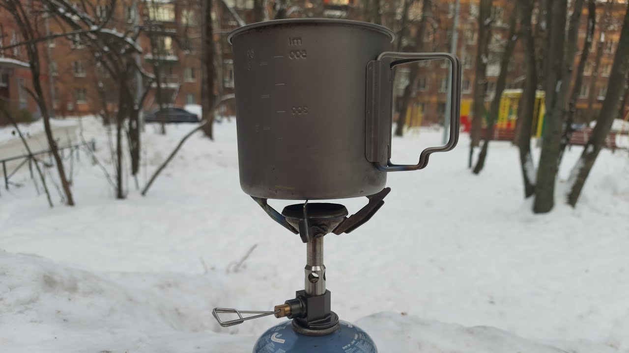 Редукторная газовая горелка зимой Fire maple Polaris Campingmoon APG Primus lite+