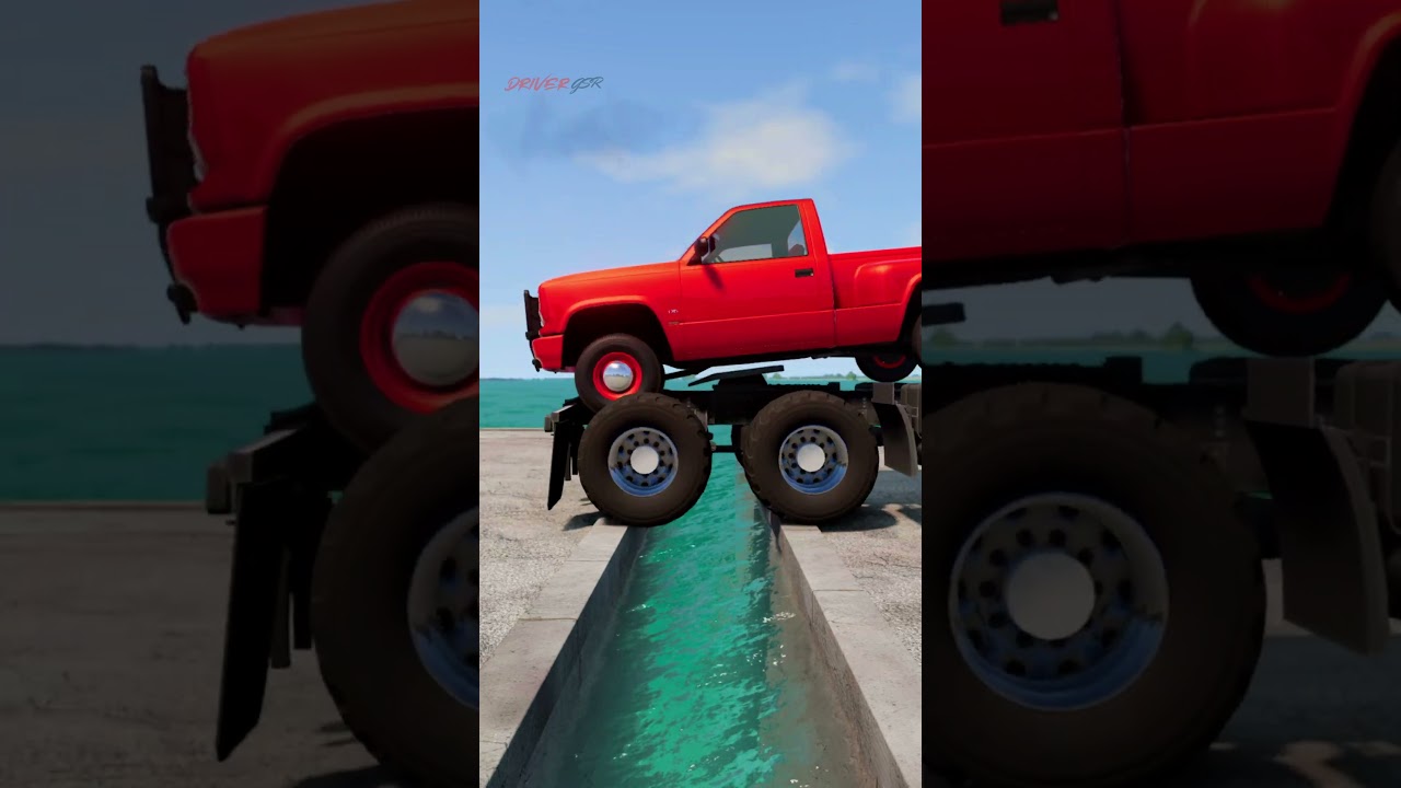 Trucks carrying trucks vs concrete space filled with water 9 BeamNG #india #truck