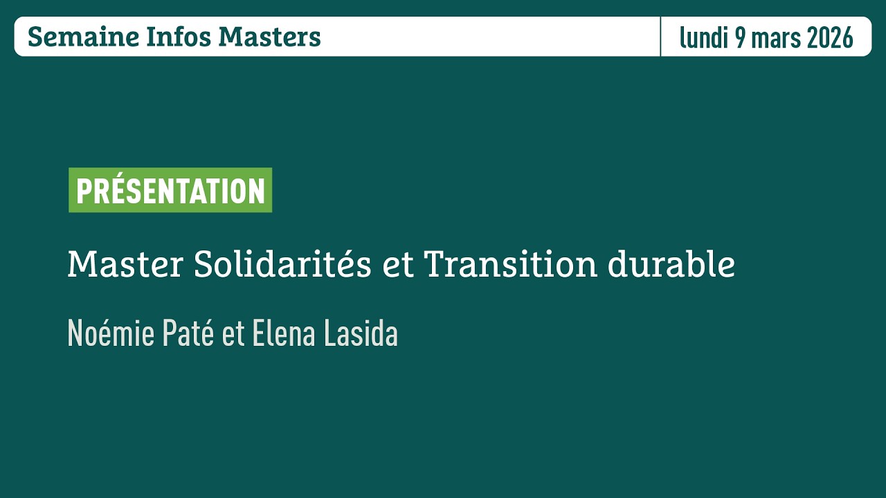 Semaine Infos Masters | Master Solidarités et Transition durable