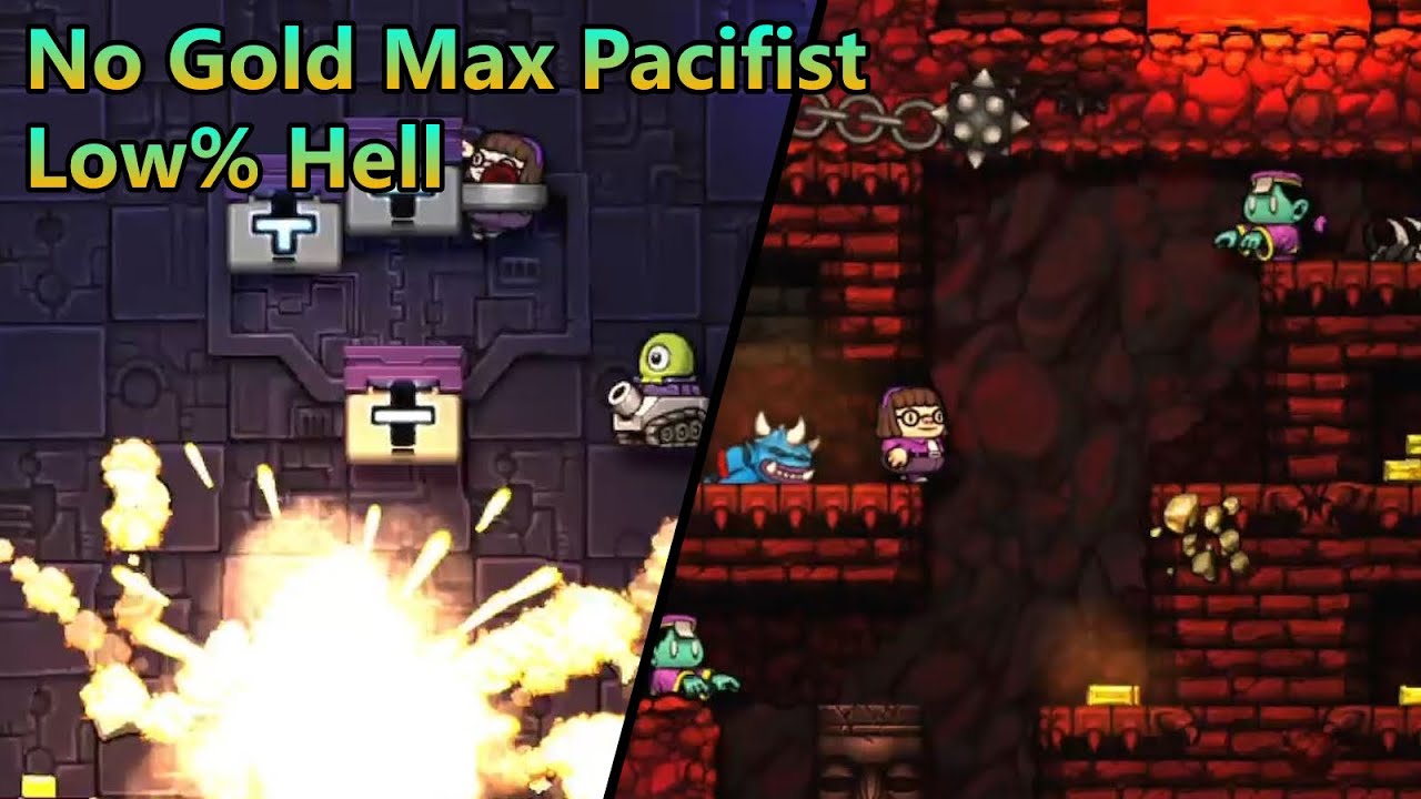 (WR) No Gold Max Pacifist Low% Hell 24:19.429 [Spelunky HD]