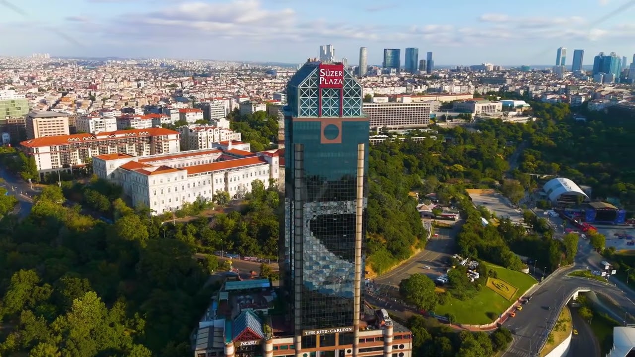 Istanbul, Turkey. Suzer Plaza. Business center in a skyscraper. Morning light. Stable. Aerial Vie...