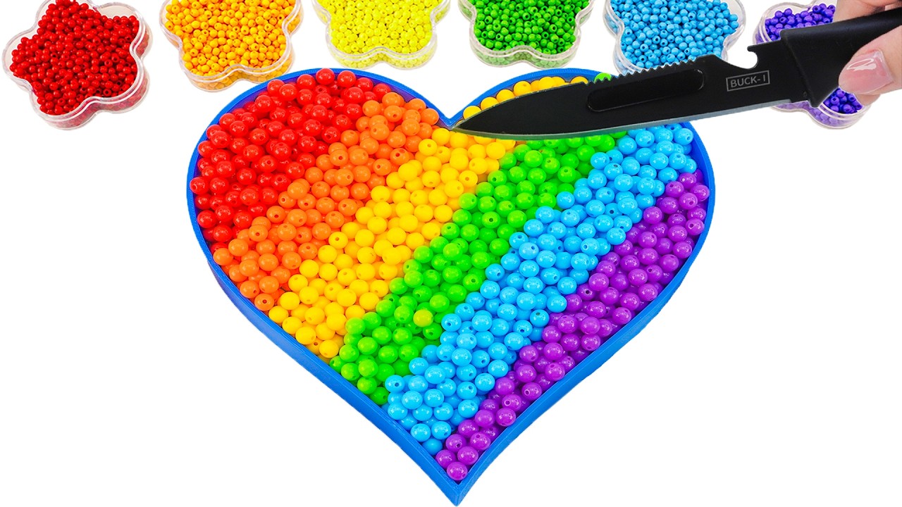 ASMR Satisfying Video | How To Make Rainbow Heart Bathtub With Mixing Beads Cutting | YoYo Sand E