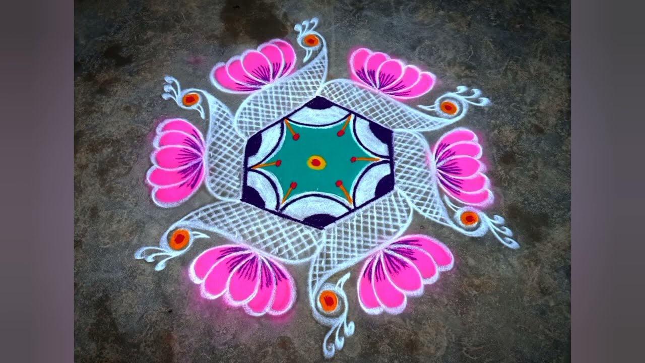 🌺Creative flower rangoli design with dots, #azhagukolam #rangolidesigns #kolamdesign #muggulu 