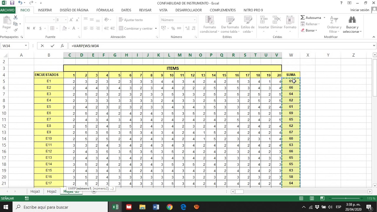 Calcular Alfa de Cronbach con excel y confiabilidad del instrumento de investigación FACIL!