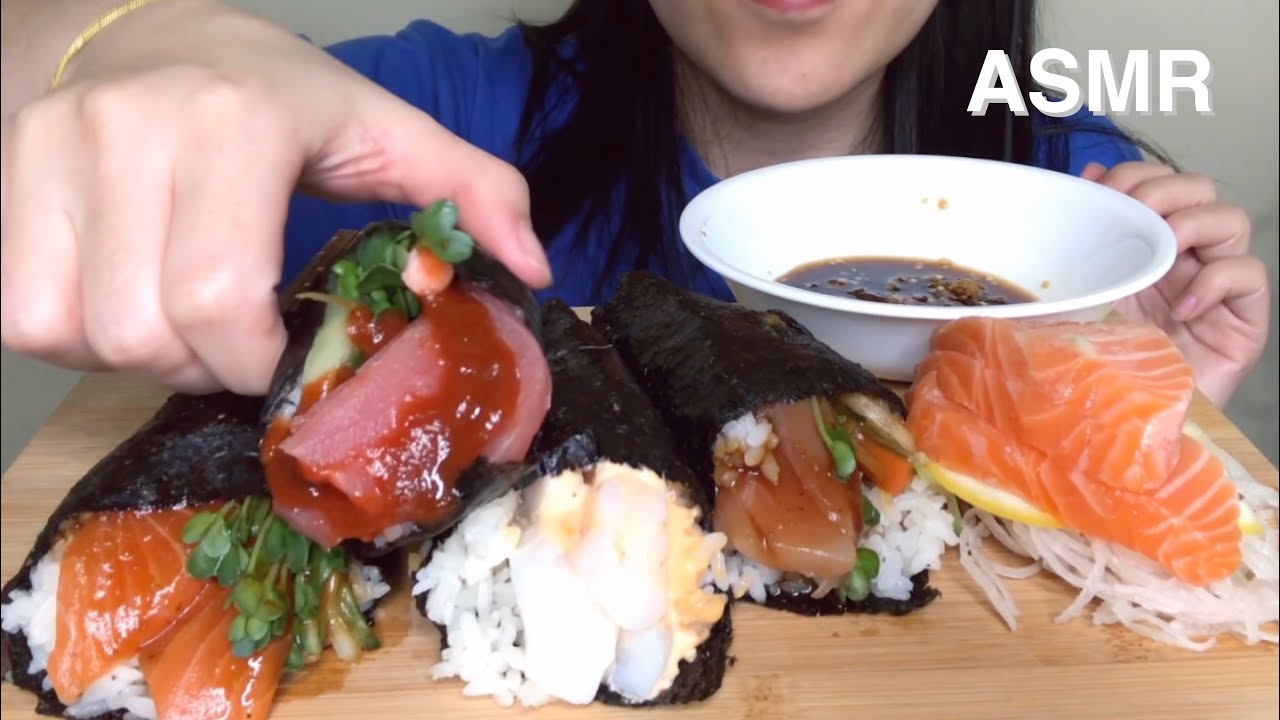 ASMR || SUSHI CONE ( HAND ROLL / TEMAKI ) || NO TALKING EATING SOUNDS || NOCHU EAT