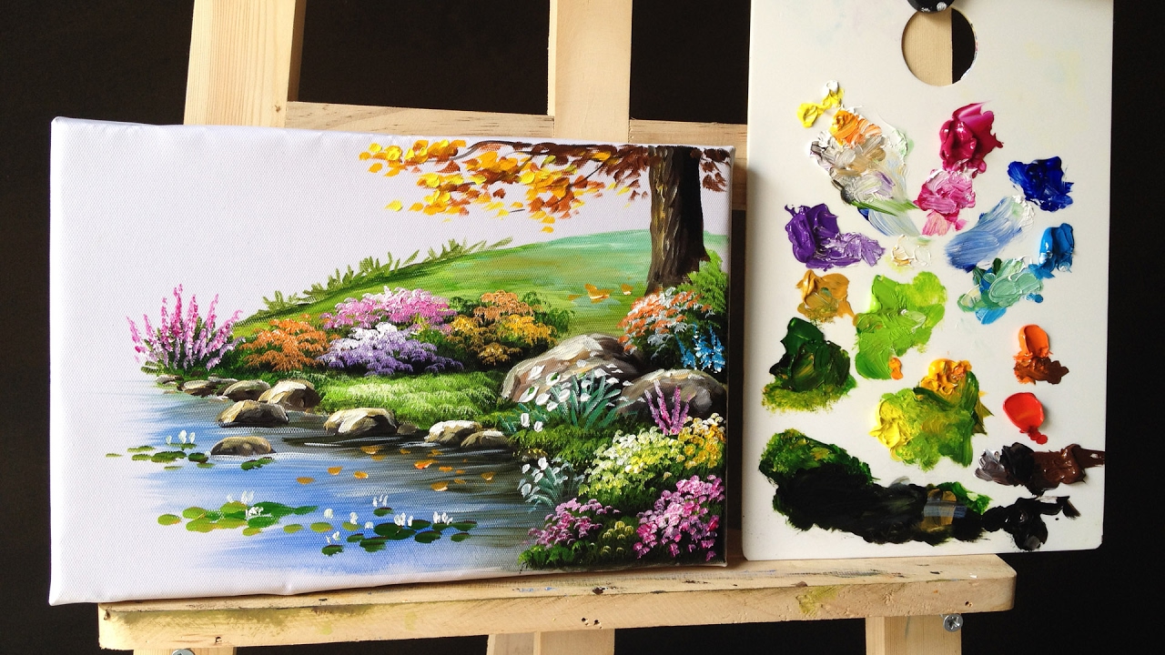 How to paint bushes flowers lesson 2