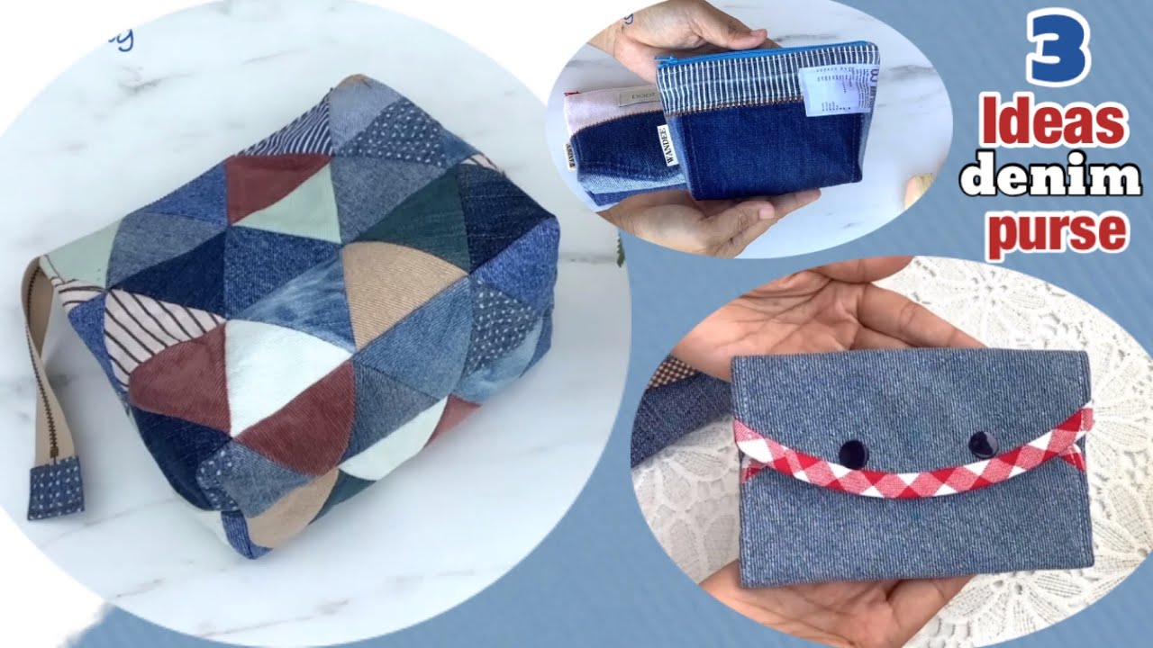 3 ideas denim purse bag tutorial from scrap old jeans , denim reuse ideas , small purse bag tutorial