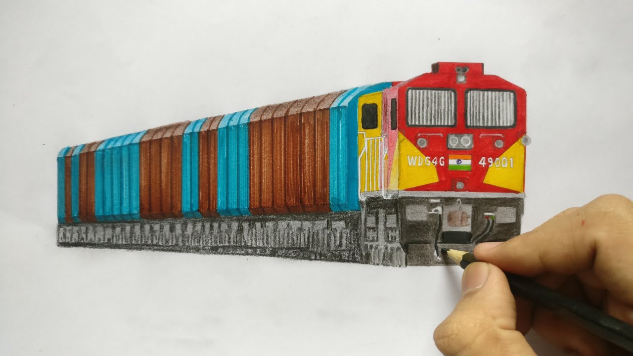 Drawing a train! WDG-4G locomotive with BCNA wagon freight train: Indian Railways