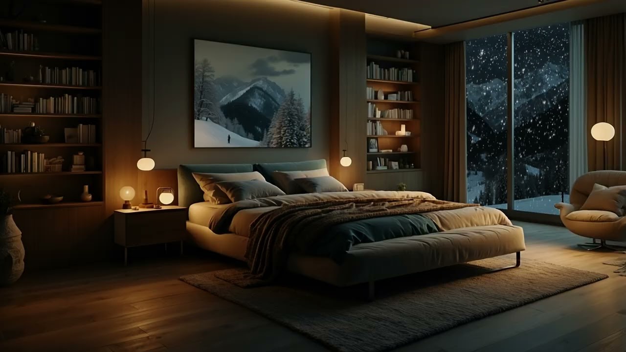 (No Ads)❄️ Deep Sleep Music in a Quiet Snowy Bedroom