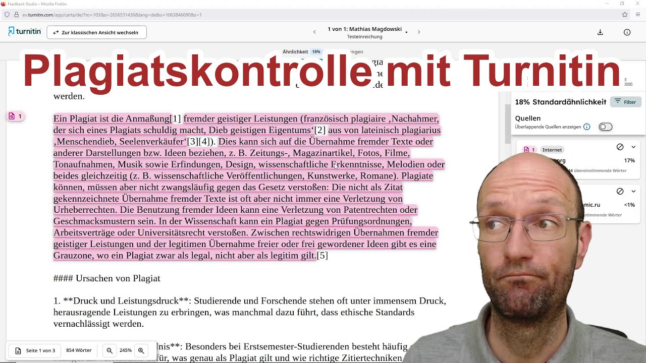 Vorgehensweise bei der Plagiatskontrolle mit Turnitin Originality Check