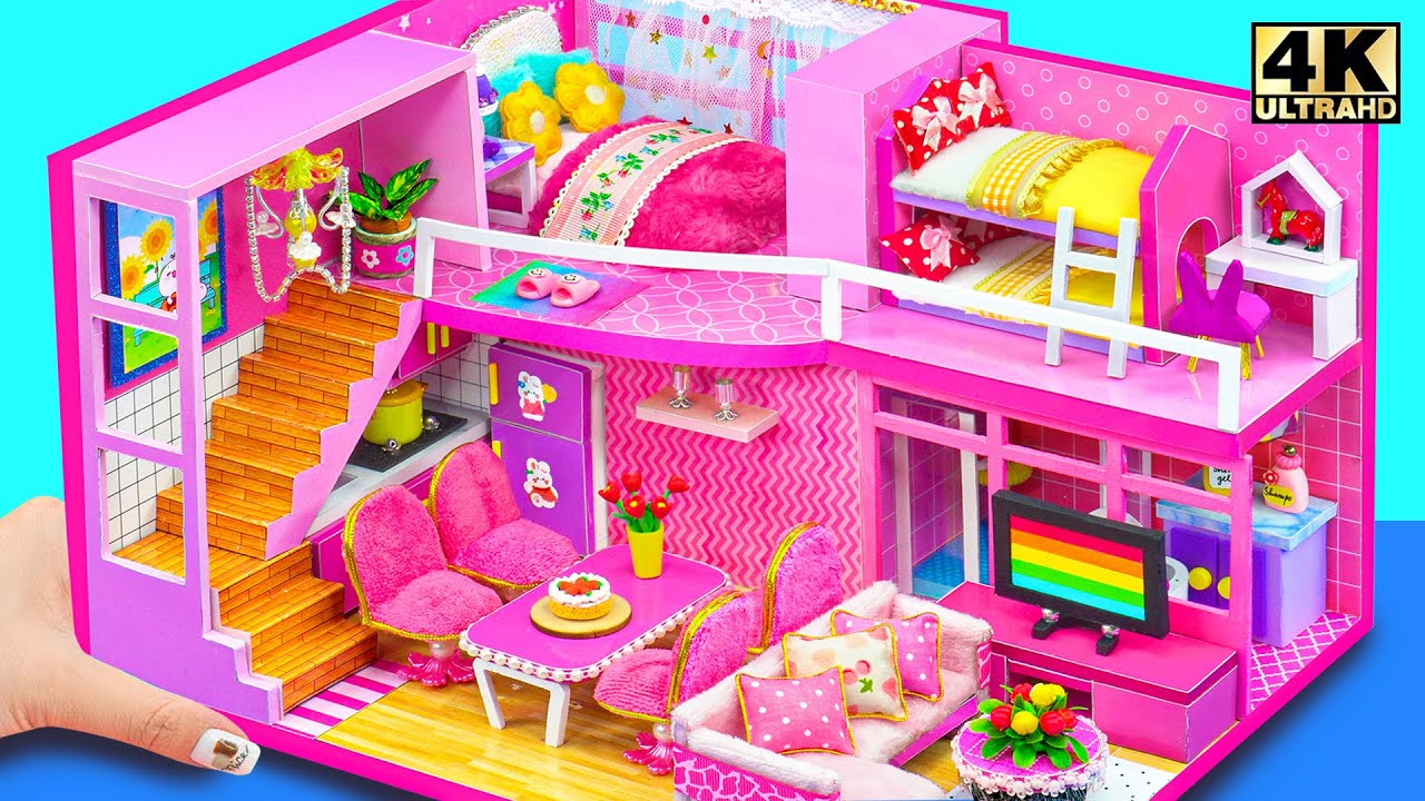 DIY Miniature Dollhouse 💐 | How To Make Adorable Pink Furniture & Creative Design from Cardboard