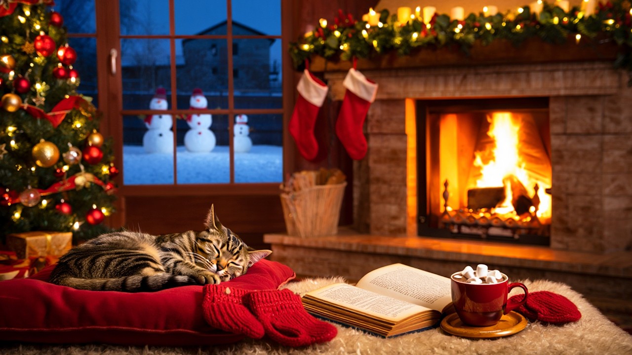 Relaxing Christmas Jazz with Fireplace Crackling 🔥 Cozy Christmas Ambience for Holiday Mood