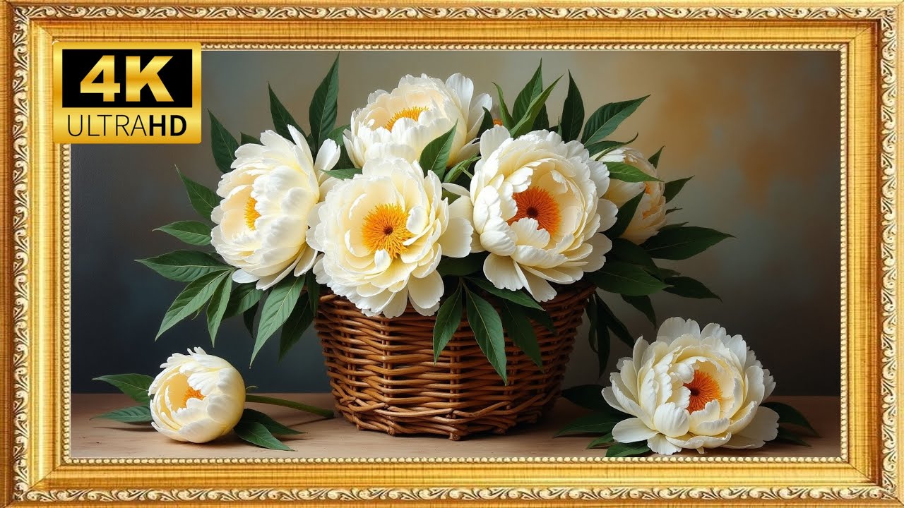 White Peonies | Impressionist Frame TV Art for Relaxation & Feng Shui [4K UHD]