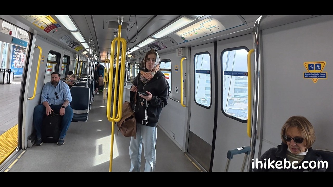 Boarding Skytrain at Vancouver International Airport & taking it to next station - Sea Island Centre