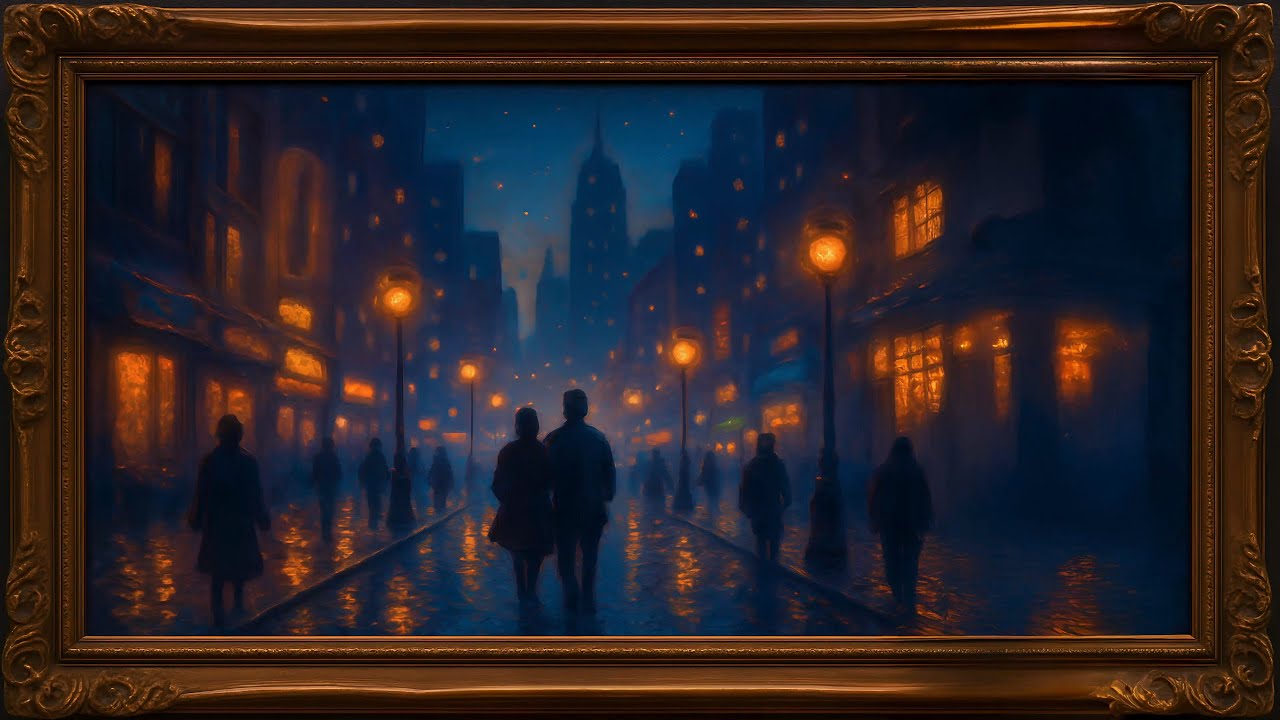 digital art with frame Retro night scene downtempo jazz