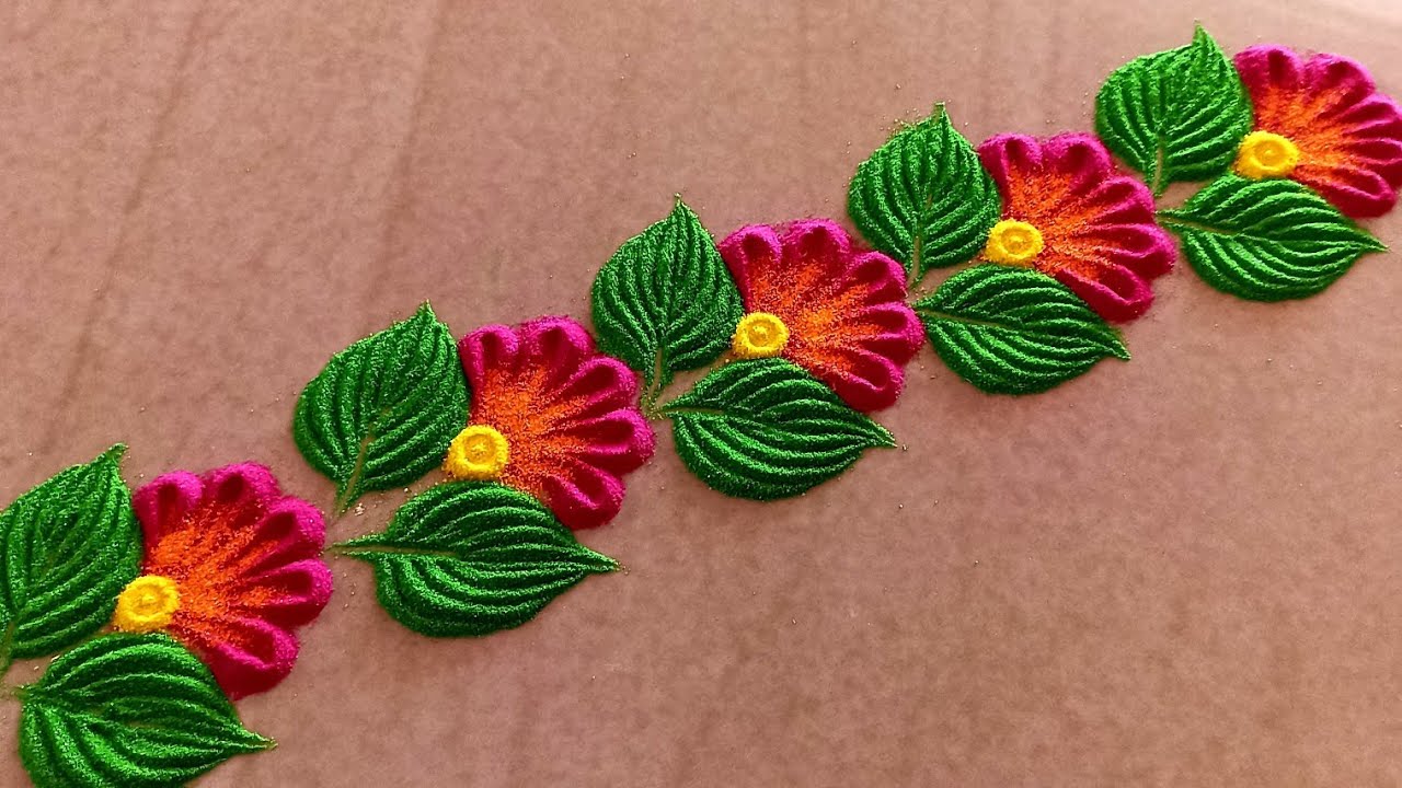 2 Border rangoli designs|| simple border rangoli|| side border design