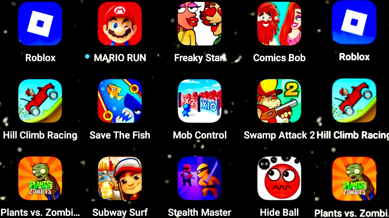 Roblox, Minecraft, Save The Fish, Mob Control, Hide Ball, Poppy Playtime 4, Brawl Stars, Red Ball 4.