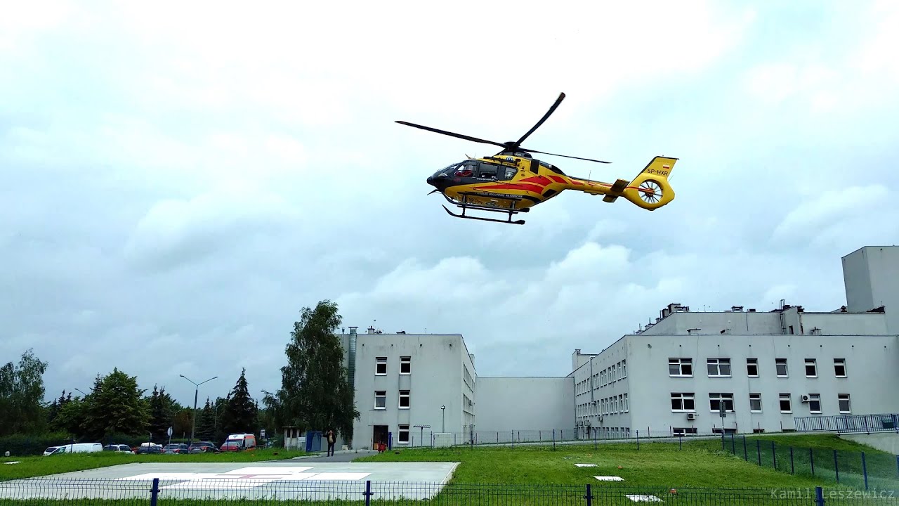 LPR SP-HXP - Ratownik 6 - Eurocopter EC135P3 lądowanie i start z WSS w Częstochowie