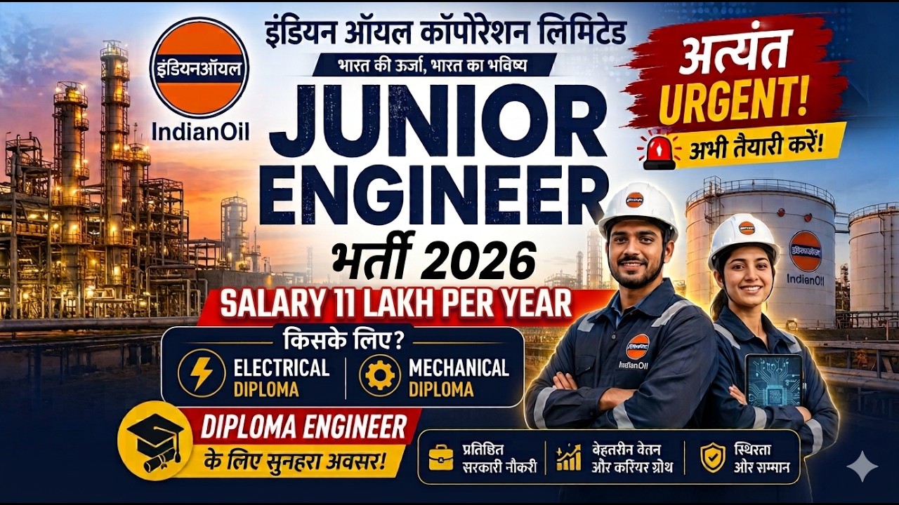 IOCL Junior Engineer Recruitment 2026 #diplomajobs