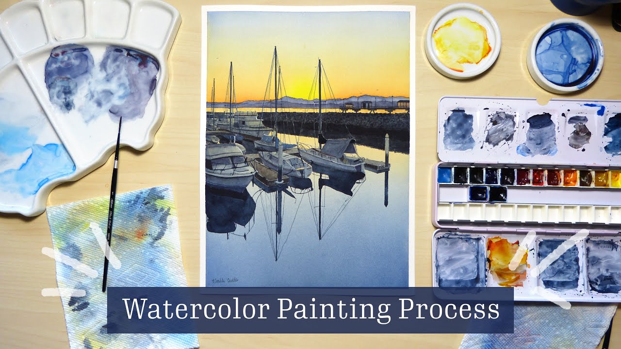 Watercolor Marina Painting Process | 