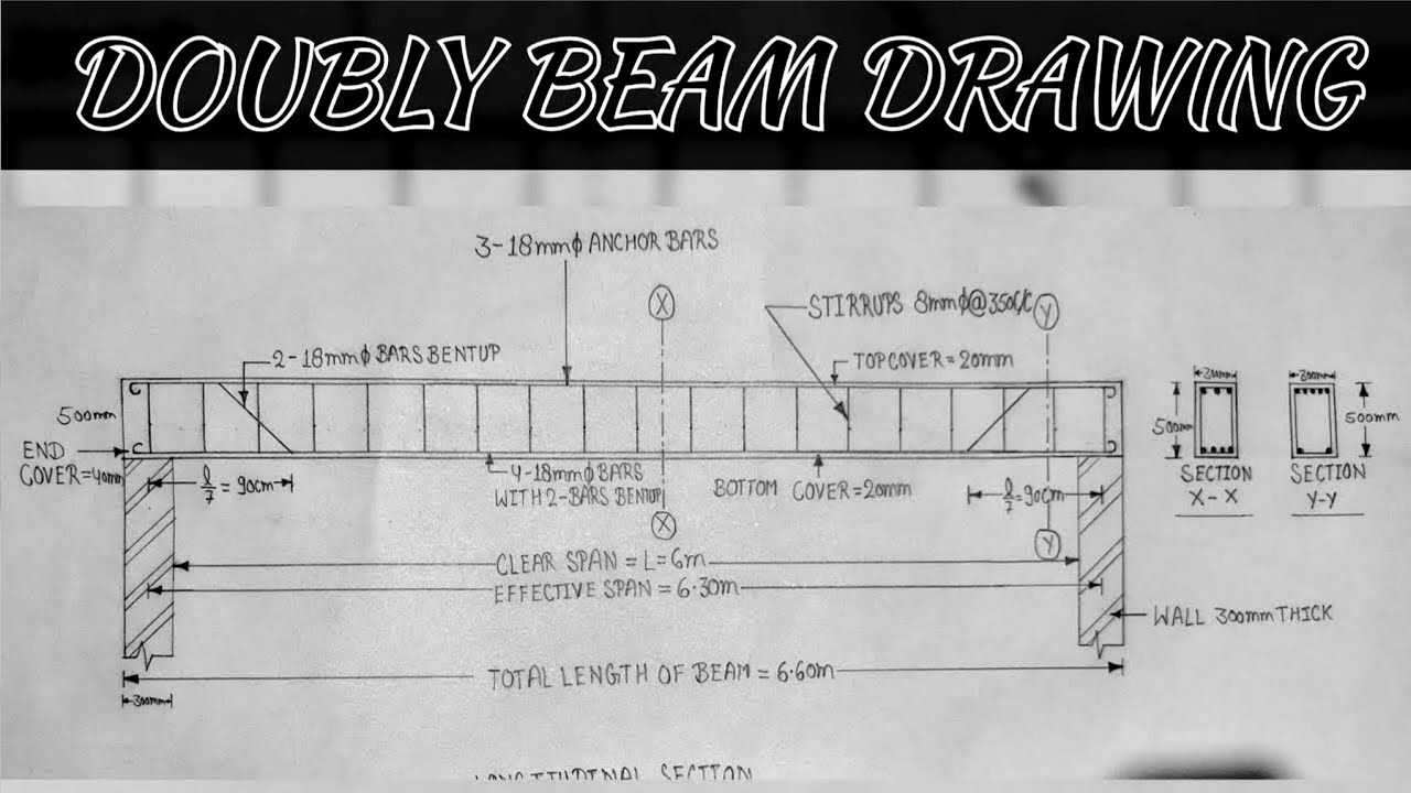 Doubly RCC Beam Drawing | L Section | Cross Section |