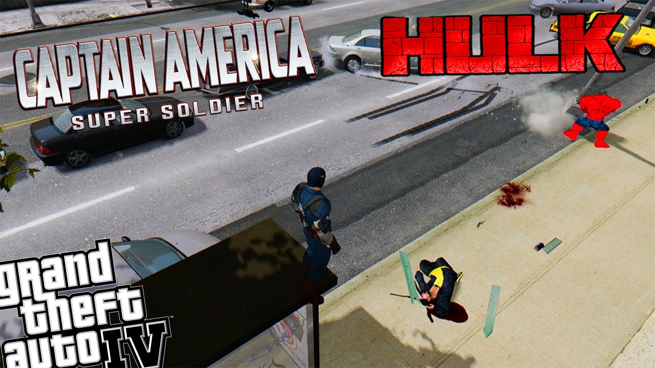 GTA IV Captain America Mod + Red Hulk Mod - Captain America Battles Red Hulk!