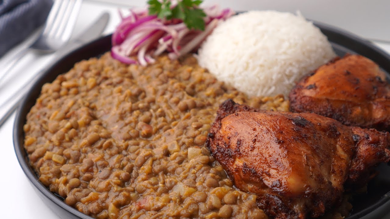 LENTEJAS con POLLO FRITO | Receta Peruana FACIL y NUTRITIVA
