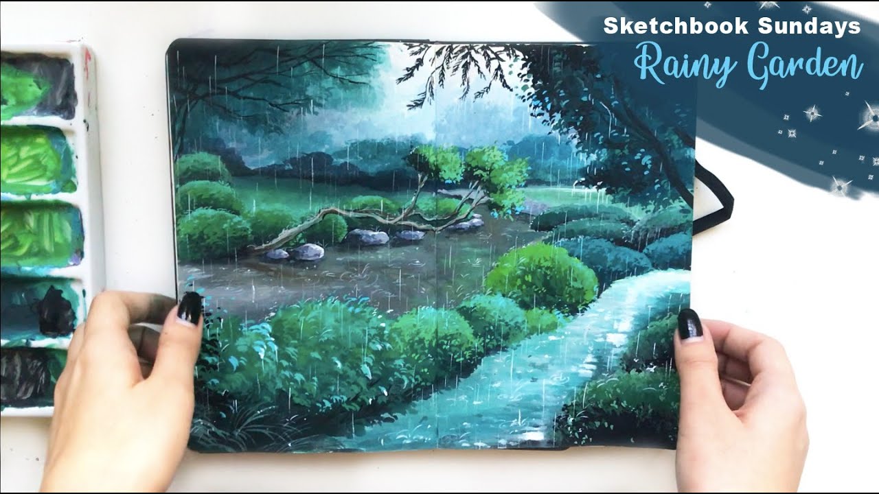 How to Paint a Rainy Garden | acryla gouache tutorial