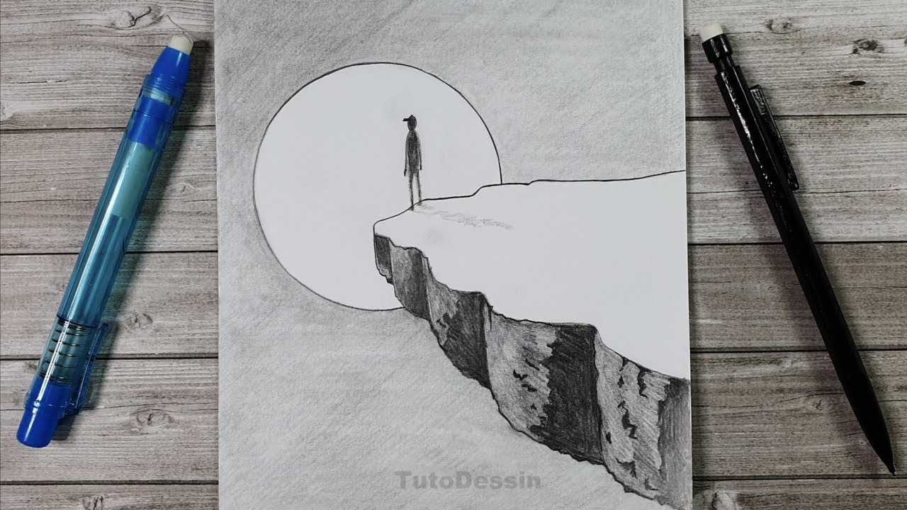 Humain au bord d'une falaise   | Dessin étape par étape | École de Dessin