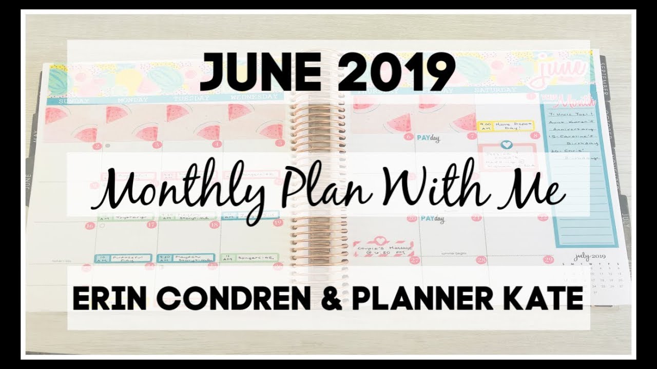 Monthly Plan With Me | June 2019 | Erin Condren & Planner Kate |
