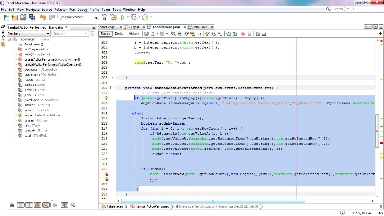 Tutorial membuat Tabel Java Menu Makanan di NetBeans 8.0.2