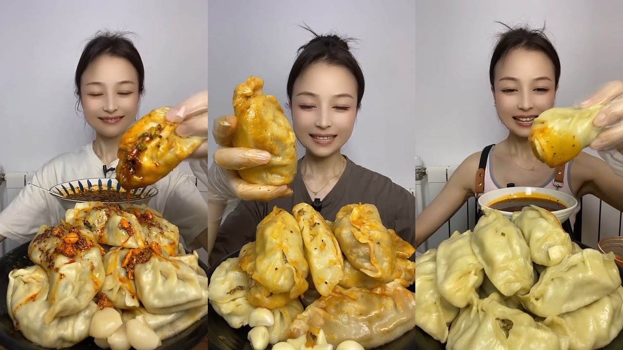 🥟🥟Homemade steamed dumplings with three different flavors#吃播#chinesefood 