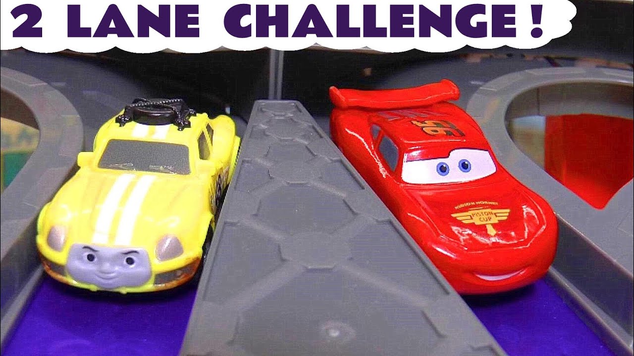 Cars Lightning McQueen 2 Lane Challenge Racing With Funny Funlings
