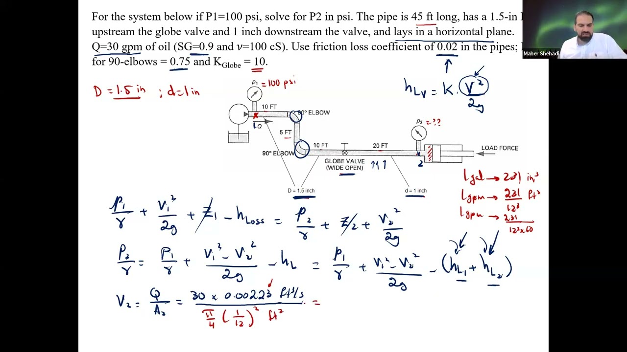 Friction loss and Bernoulli Equation calculations