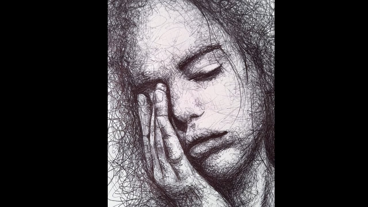Drawing with pen (scribble Art)start to finish 