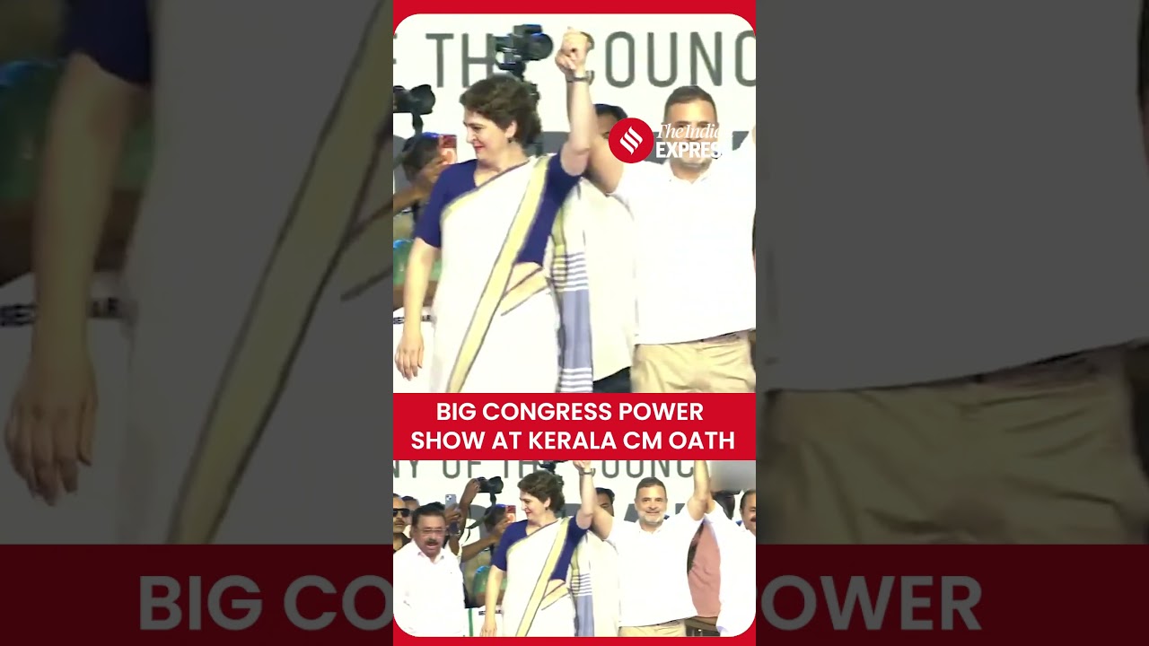 Congress Leaders Rahul Gandhi, Priranka Gandhi Vadra With Kerala CM VD Satheesan Oath Ceremony