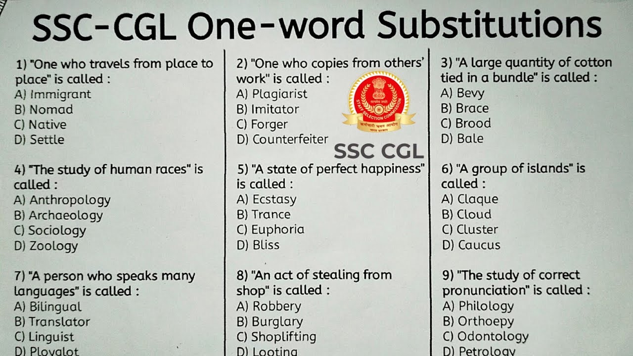 Important One-word Substitutions |  SSC-CGL-CHSL One-word Substitutions | Competitive Exams' PYQs | 