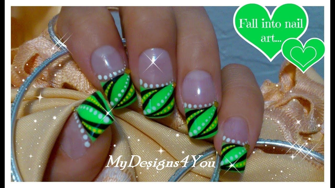 Abstract Nail Art Design | Green French Tip Nails ♥ Абстрактный Френч Дизайн Ногтей