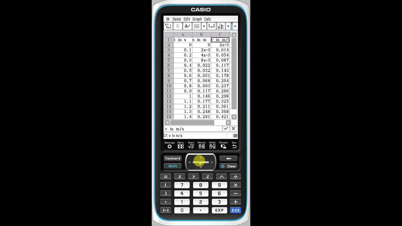 ClassPad II Tabellenkalkulation und Datenauswertung