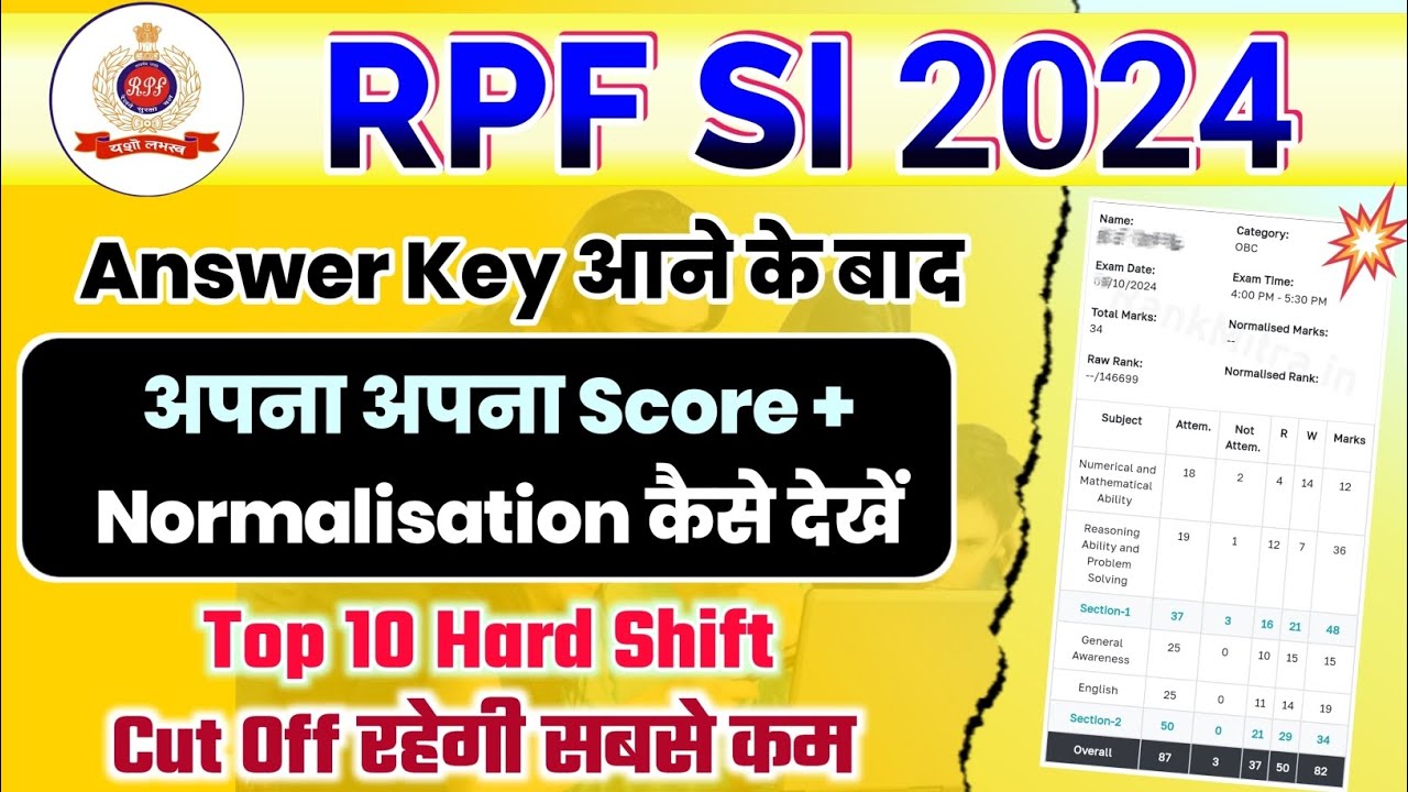 RPF SI CUT OFF 2024 🔥। RPF SI EXAM ANS KEY OUT 2024। 2024 RPF SI EXAM EXPECTED CUT OFF।