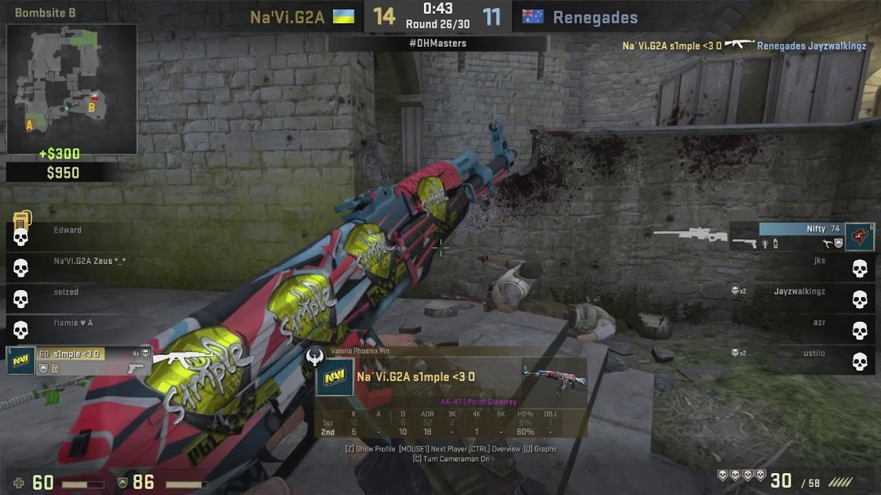 Natus Vincere S1mple 1v5 Clutch vs Renegades Cobble @ Dreamhack Malmo 2017