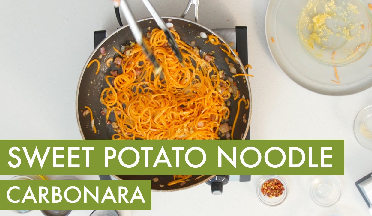 Spiralized Sweet Potato Carbonara  I Gluten Free Spiralizer Recipe