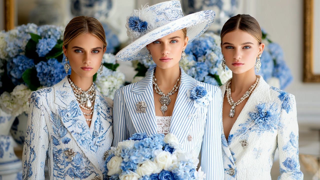 Коллекция женской моды Ralph Lauren весна-лето 2026: нежно-голубой, жемчужный и сдержанный люкс. ...