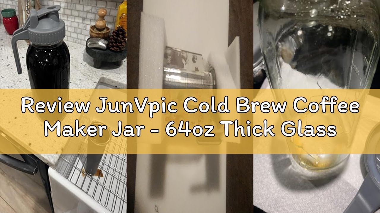 Review JunVpic Cold Brew Coffee Maker Jar - 64oz Thick Glass Multipurpose Mason Pitcher Spout Lid wi